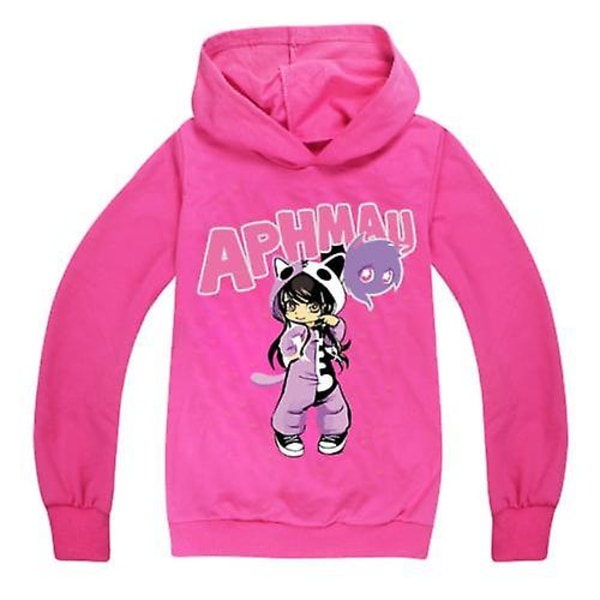 Barn Gutter Jenter Aphmau Hettegenser Langarmet Topper Genser Pullover Rose Rose 120CM 5-6Y