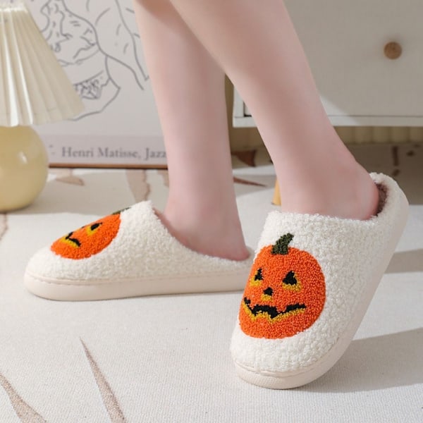 1 par bløde Halloween græskar hjemmesko Comfort Lukkede Tå Flade Hjemmesko hvide Z white 39-40