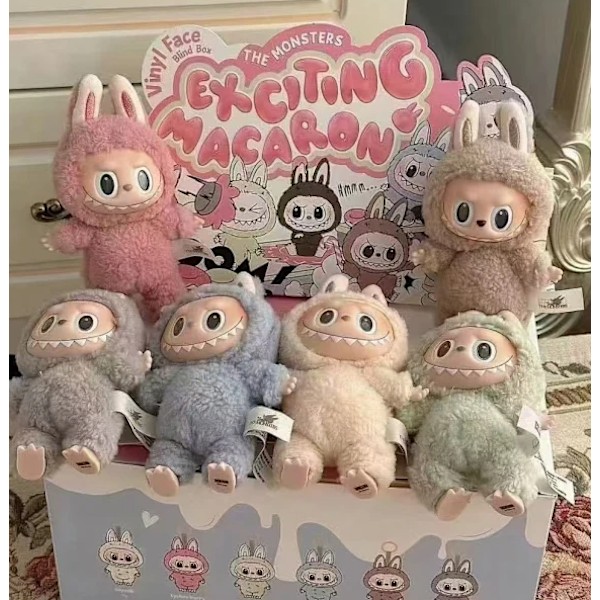 Labubu Macaron Monster Nøkkelring Den Spennende Monster Macarons Vinyl Ansikt Plysj Nøkkelringer Kunst Samleobjekter Leker Gaver til Barn...
