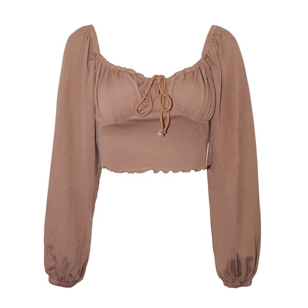 Bluser med snøre og puffærmer, V-udskæring, Crop Tee L