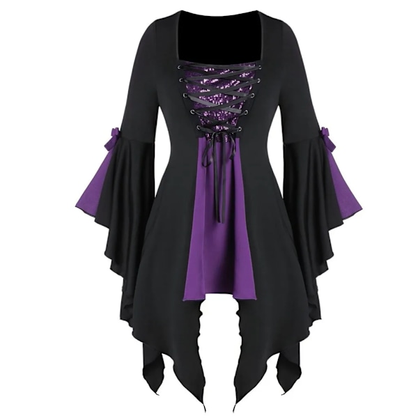 Viking pirat cosplay kostymer Halloween heks kostyme middelalder steampunk dame off shoulder t-skjorte bandasje vest XXXXL XXXXL Purple