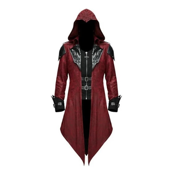 Mub- Zip Up Costume Hoodie Men Steampunk Jacket Medieval Long Gothic Victorian Frock Tailcoat for Halloween 2 V . 2 M