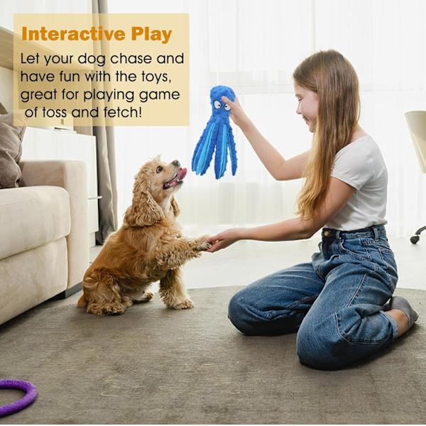 Hunde Squeaky Legetøj Blæksprutte - Fyldfri Krøllede Plyslegetøj til Hvalpe Tandspredning, Holdbare Interaktive Tyggelegetøj til Små, Mellemstore og Store Hunde Træning Blue+Orange
