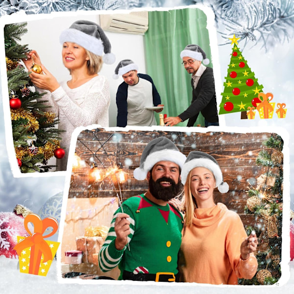 Vicenpal 20-pack Santahatt, Julhatt Bulk Plysch Unisex Julhattar för Vuxna Kvinnor & Män Festkostym (Grå) Gray