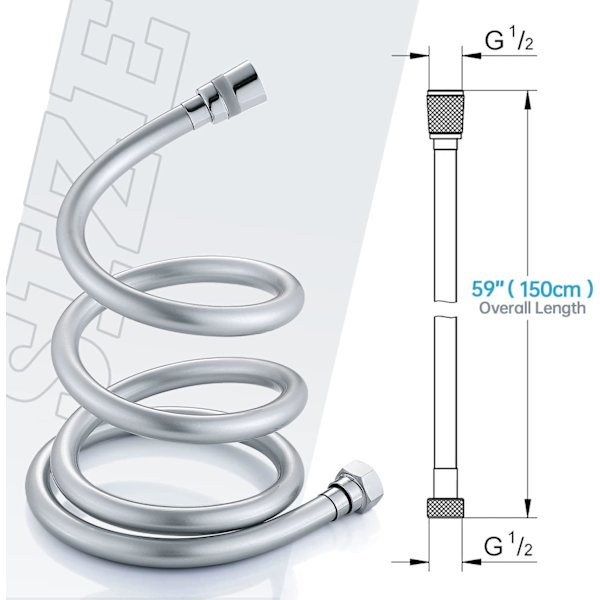 Bruseslange PVC Bruseslange 1,5 m, 360° Anti-Twist og Anti-Kink Bruseslange med Messingforbindelse, Univ