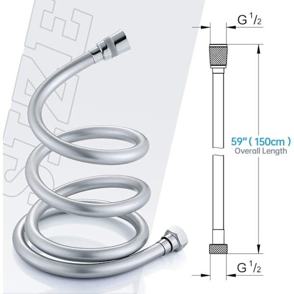 Suihkuletku PVC-suihkuletku 1,5 m, 360° kiertämätön ja kietoutumaton suihkuletku messinkiliittimellä, Univ