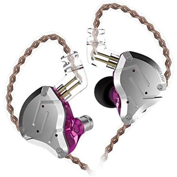 KZ ZS10 Pro 4BA + 1DD Bass Driver In-Ear-hodetelefoner, HIFI Stereo-ørepropper, Svettebestandige Sportshodetelefoner 2-pin Avtakbar Kabel med Mikrofon Purple No Mic