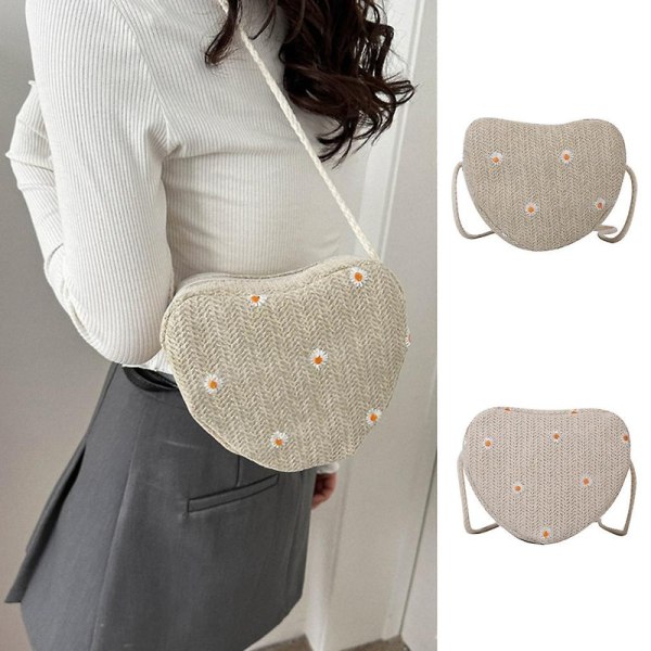 Fashionable woven shoulder bag for women summer vacation beach love bag - off-white off-white