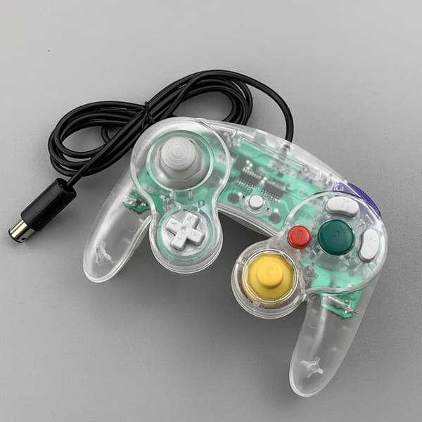 Gennemsigtig grøn kablet spilcontroller, kompatibel med GameCube NGC med én knap