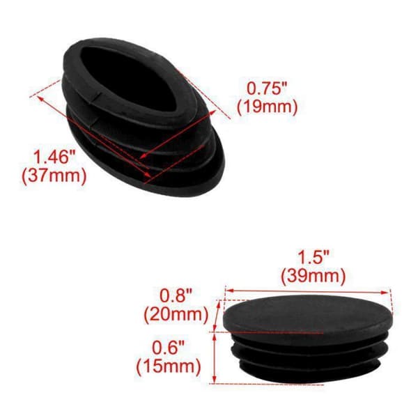 Oval plast endehættesæt til møbelben, 20 x 40 mm, sort, til indsættelse i stole- og bordben, 10 stk.