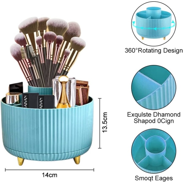 360° roterende sminkebørste Kosmetisk oppbevaringsstativ - lyseblå Ljusblå