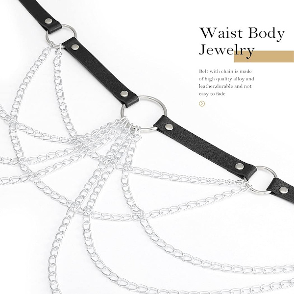 Punk nahkainen vyötäröketju Vyö musta valja Body Chain Ring
