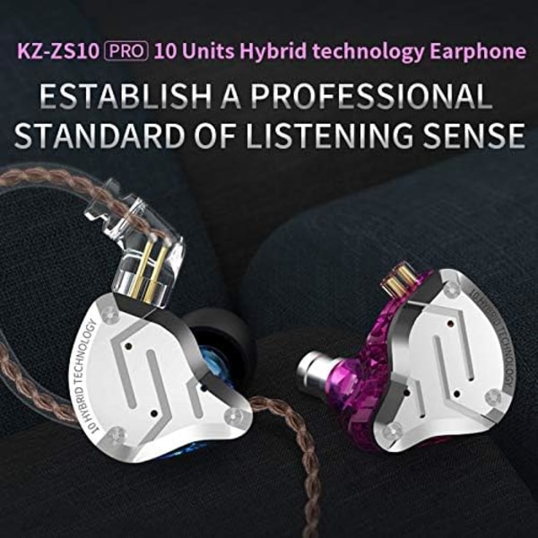 KZ ZS10 Pro 4BA + 1DD Bass Driver -kuulokkeet korvan sisään, HIFI-stereokuulokkeet, hikinpitävät urheilukuulokkeet 2-napainen irrotettava kaapeli mikrofonilla Glare Gold With Mic