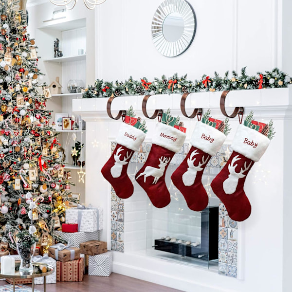 Julstrumporhållare för Mantel Set 4, Skyddande Kuddar Julstrumporhållare för Spismantel, Fleranvändningsbara Strumpkrokar för Mantel A