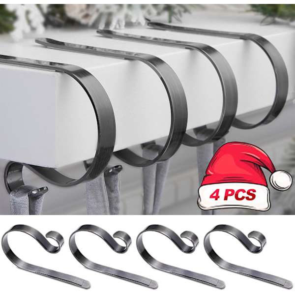 Julstrumporhållare för Mantel Set 4, Skyddande Kuddar Julstrumporhållare för Spismantel, Fleranvändningsbara Strumpkrokar för Mantel B