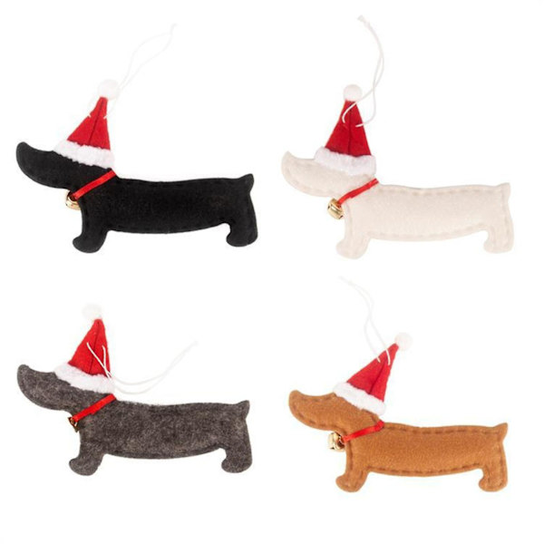 Julepynt juletre dachshund form hengende dekorasjon ornament vinduspendant 4 stk no4286