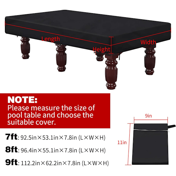 7 Fods Billard Bord Dæksel, Pool Bord Dæksel, Vandtæt & Rivfast Dæksel til Pool Bord med Opbevaringspose (7ft) 7ft