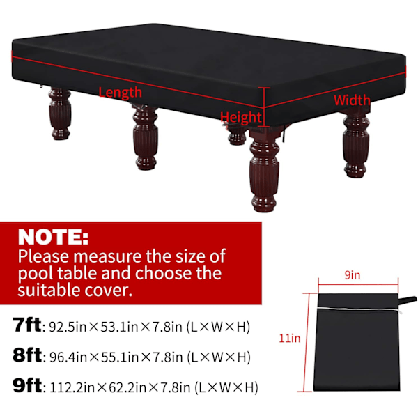9 Fods Billardbord Dæksel, Billardbord Dæksel, Vandtæt & Rivfast Dæksel til Billardbord med Opbevaringspose (9ft) 9ft