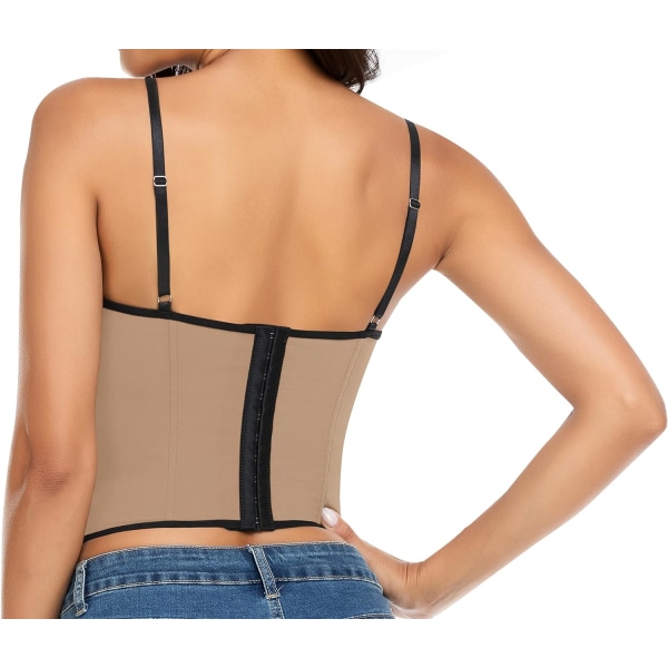 Naiset Seksi Bustier Korsetti Top Kalanluurinen Black/Brown - Hook Back 2XL