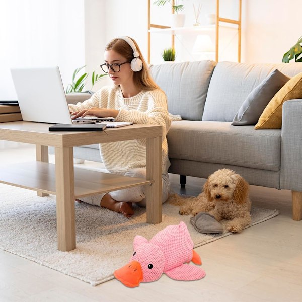Quack-Quack Andedukke Hundefile, 2024 Nyeste Holdbar The Mellow Dog Rolig Andedukke Hundefile, Gul Stuffet Andedukke Hundefile for Hunder Innendørs Valp (Gul) Pink