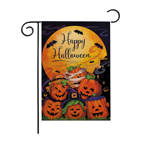Halloween-puutarhalipput, kaksisivuiset, 12x18 Buffalo Check -ruudullinen kurpitsa syksyinen talon lippu, Halloween (B)