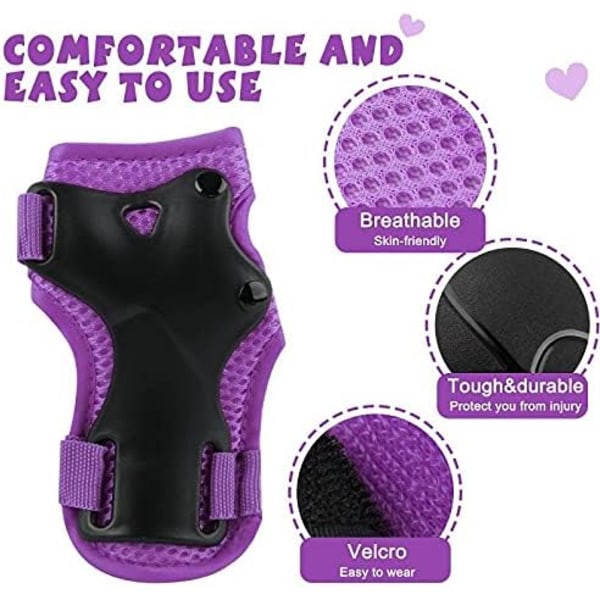 Skyddsutrustning för barn - Knäskydd för barn 3-14 år, knä- och armbågsskydd för småbarn med handledsskydd 3 i 1  S purple