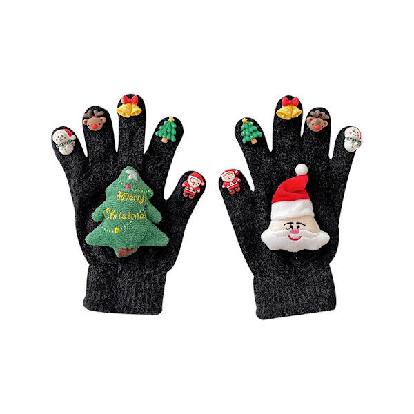 Julehandsker til Mænd og Kvinder i Vinter - Bløde og Varme Fem - fingers Handsker med Dukke Design til Udendørs Kørsel og Studerende, Sort White