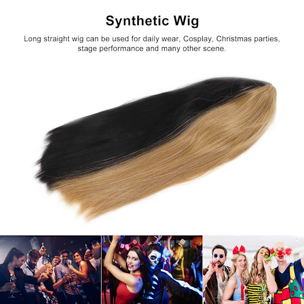 Damperuk Fashion Naturlig Look Air Bangs Lång Rak Syntetisk Peruk Lämplig för Cosplay Jul Fest Svart Lin