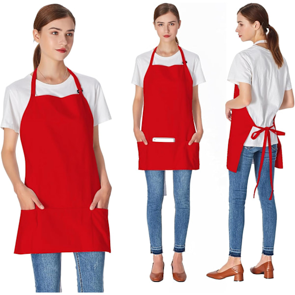 2-pack 3-fickors justerbar bib-förkläde kockkök matlagning förkläden för kvinnor män, svart