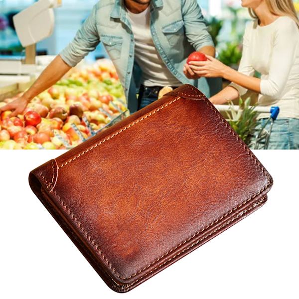 Stor rymlig trifold plånbok Retro stil multi-kortplats herr äkta läder plånbok - gul brun