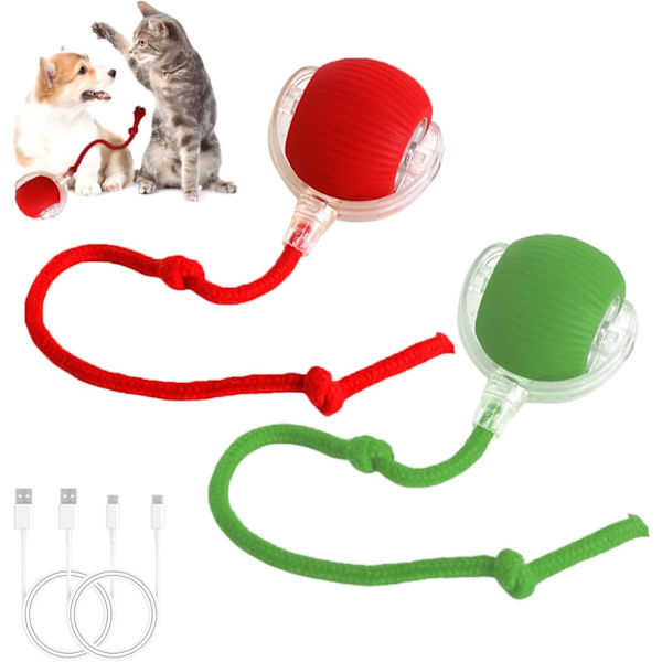 2 st Interaktiva Hundleksaker Interaktiv Rullande Hundboll Tuggleksak Viral Rullande Hundboll Kattleksaker Rullande Boll Elektrisk Hundboll Leksak 360° Smart Automatisk Red+Green
