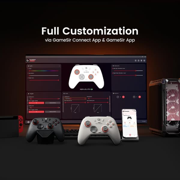 GameSir Nova Lite 2 Trådløs PC-controller med Hall Effect Joysticks & Triggere, 2.4G & Kablet 1000Hz Polling Rate, Knapper der kan omprogrammeres - Kompatibel