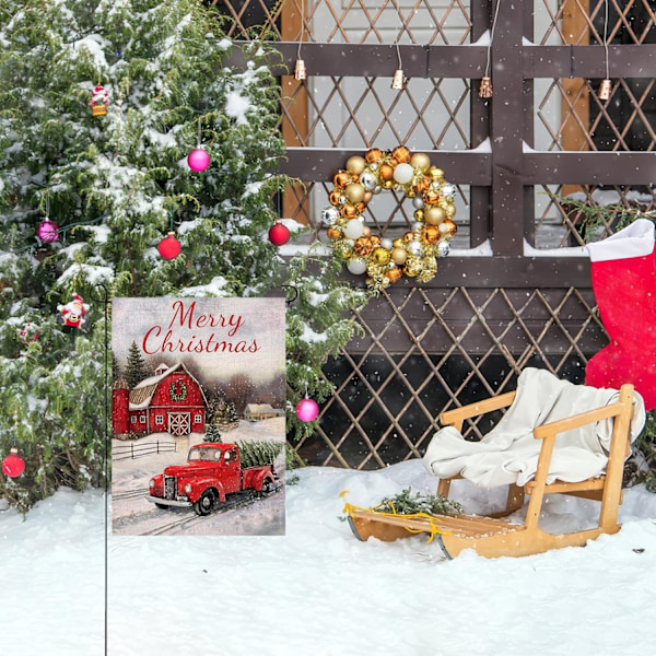 Hjemmedekoration Merry Christmas Haveflag Rød Lastbil Dobbeltsidet, Vinter Rustik Citat Hus Haveflag Jule Pickup 12 x 18