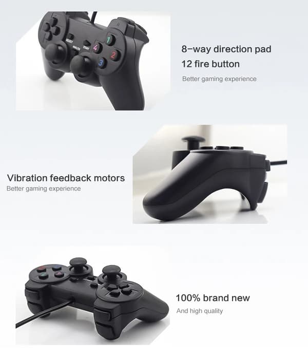Kablet Gamepad Controller til PS2 Konsol med Dobbelt Vibration, USB Kompatibel med PC
