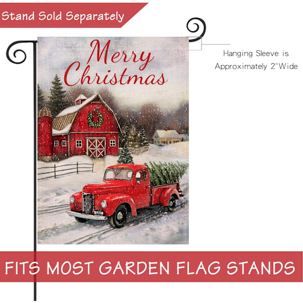 Hjemmedekoration Merry Christmas Haveflag Rød Lastbil Dobbeltsidet, Vinter Rustik Citat Hus Haveflag Jule Pickup 12 x 18