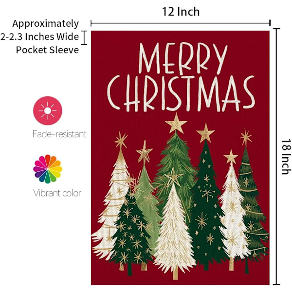 Glædelig Jul Træer Haveflag 12x18 Tommer Dobbeltsidet Lille Burlap Jule Rød Have Dekoration Til Udendørs