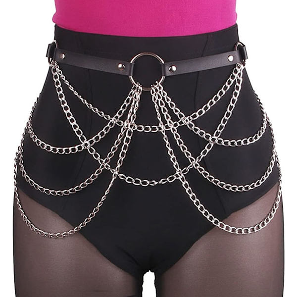 Punk nahkainen vyötäröketju Vyö musta valja Body Chain Ring