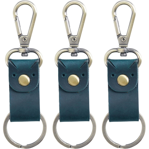 Ægte Læder Nøglering, Lille Nøglering til Mænd og Kvinder, Nøgleholder Mænds Bælte Nøglering, JC307 3pack-blue