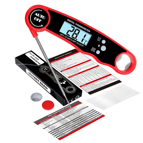 Digitalt Kødmåler, 3 Sekunders Øjeblikkelig Læsning, Foldbar Grilltermometer med Høj Præcision, Baggrundsbelyst LCD-Skærm