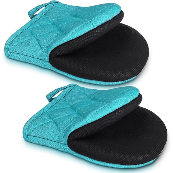 1 Par Kort Ugnvantar - Silikonköksugnshandskar Hög Värmebeständig 500℉, Mini Ugnvantar med Halksäkra Greppytor (Svart) Coral Blue