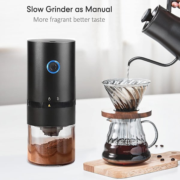 Bärbar kaffekvarn, elektrisk liten automatisk konisk burr kaffekvarn, USB uppladdningsbar