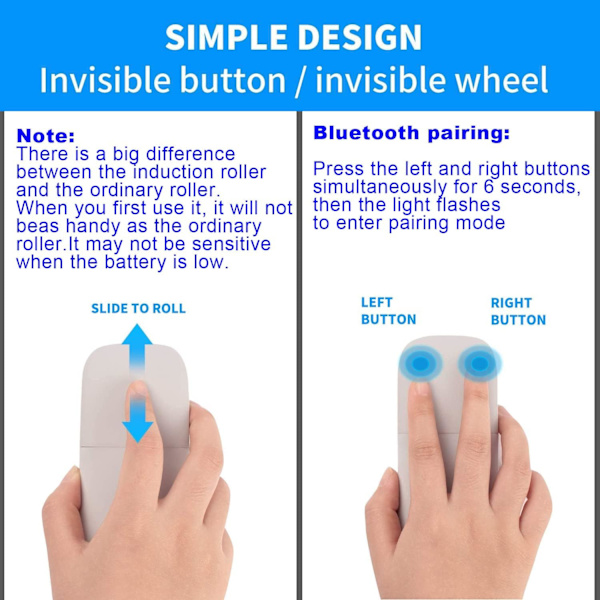 Bluetooth Arc Touch Mouse, Trådløs Foldbar Mus Uden Modtager, til Notebook Laptop Tablet (Hvid)