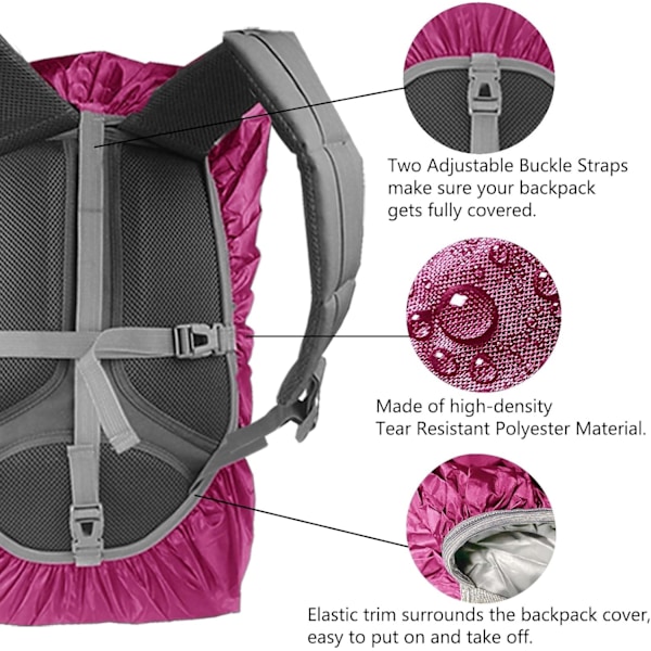Vandafvisende Rygsæksregnbetræk, 8016mm Vandafvisende Niveau, Opgraderet Ultra-Stærk Multilagsstruktur, Fuchsia M (Til 25L-35L Rygsæk) Fuchsia M
