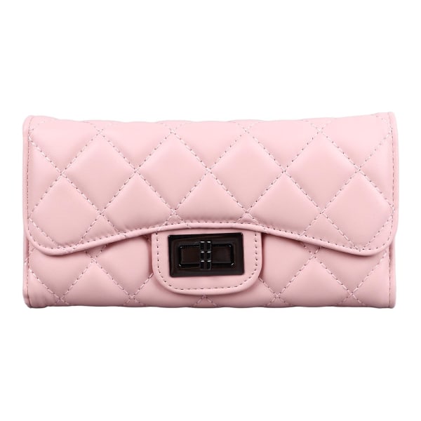 Pitkä lompakko ruudullinen kuvio suuri kapasiteetti kannettava monitoiminen naisten käsilaukku joka sopii päivittäiseen ostoksille vaaleanpunainen