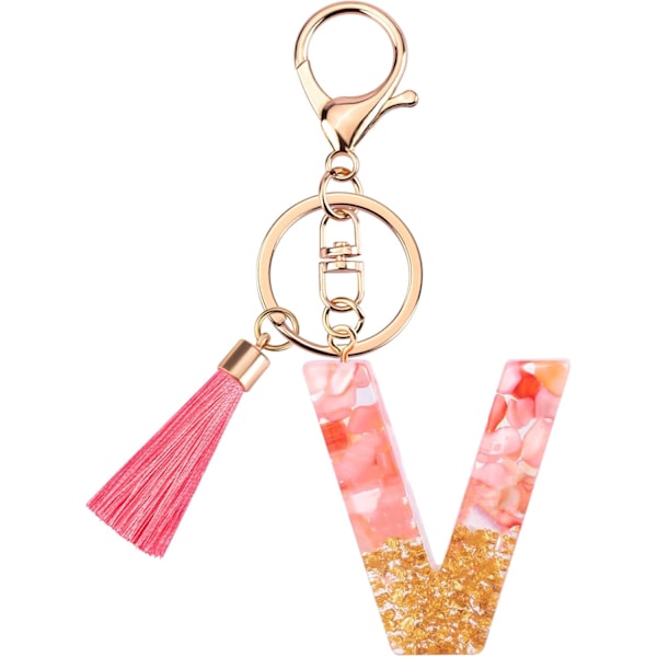 Sødt Rosa Nøglering til Kvinder Piger, Initialbogstav Nøglering med Kvast, Charms til Nøglepung Håndtasker Rygsække Pink-v
