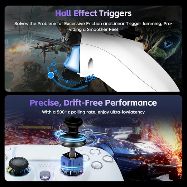 Kablet USB-spilcontroller kompatibel med PS5 / PS4 / PC, Hall Trigger, Dobbelt Vibration