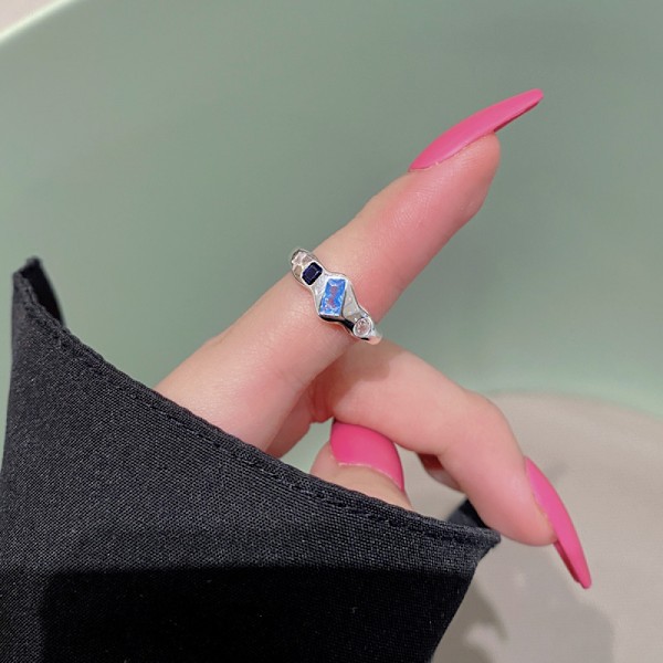 Blå ring, enkel, silver, 1 styck
