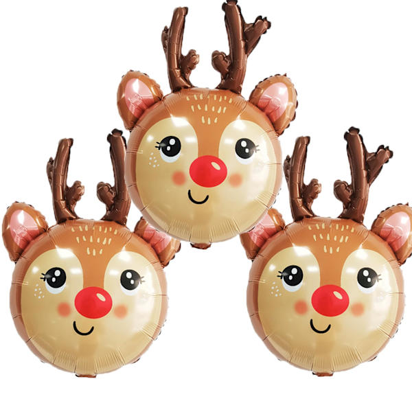 Reinsdyrballonger Juleballonger Reinsdyrhode Folieballonger til Juletemafest Bursdagsfestforsyninger Dekorasjoner-3stk