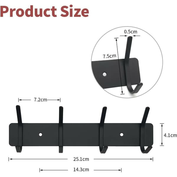 Håndklædeholder - vægkrog med 4 stænger, sort, 30 cm