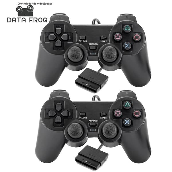 Svart Trådbunden Gamepad för PS2-konsol med Dubbel Vibration, Plug and Play